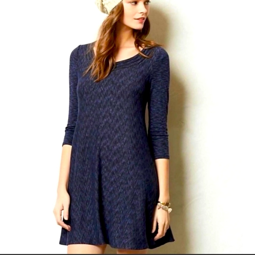 Saturday Sunday | Navy Blue Marled Narva Midi Swing Dress